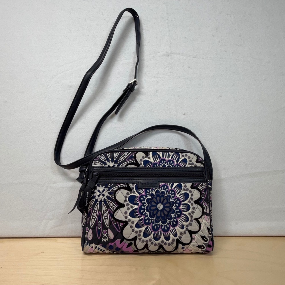 Vera Bradley Quilted Floral Crossbody Bag‎ Purple Blue Black Adjustable Strap